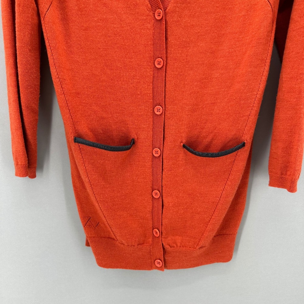ZADIG & VOLTAIRE Cardigan Orange‎ Knit Cashmere Blend Leather Trim Womens M - Picture 3 of 10